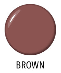 A round brown shape with a glossy finish and the word "BROWN" written below it.