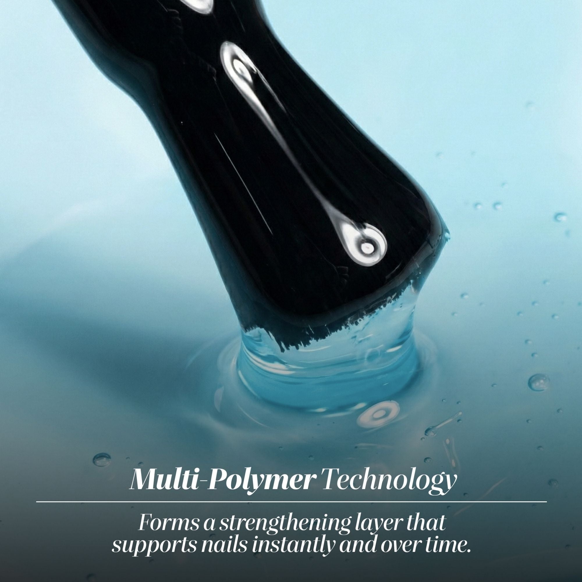 A nail polish brush applies a clear gel with the text: