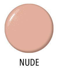 Circle of nude-colored paint with the word "NUDE" beneath it.