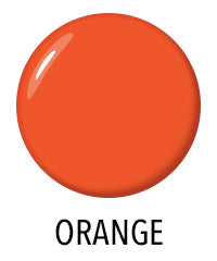An orange circle with a glossy finish and the word "ORANGE" below it.