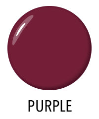 A circular, glossy purple paint swatch with a white highlight on the top left. The word "PURPLE" is written below.