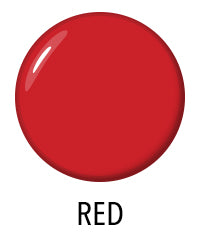 A glossy red circle with the word "RED" below it.