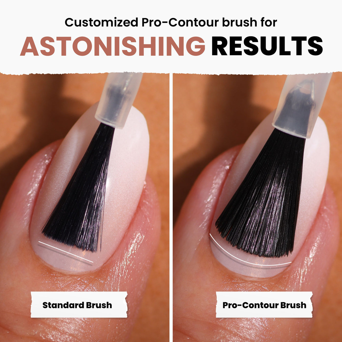 Using a standard brush on the left and LONDONTOWN's pro-contour brush with Pecan Pie polish on the right, the comparison shows a neater finish and superior precision. Additionally, their polishes are vegan and cruelty-free for guilt-free glam.