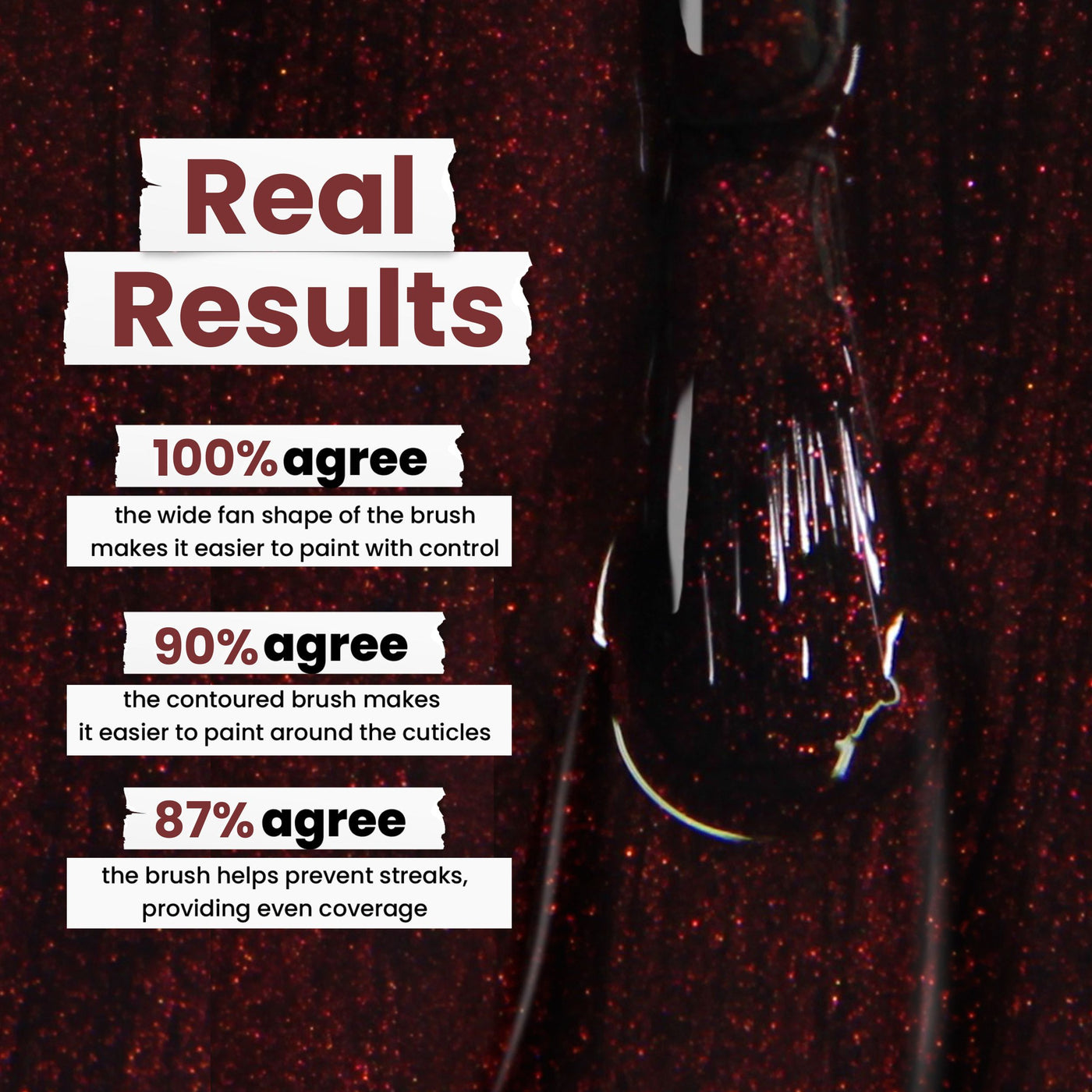 The LONDONTOWN Cockney Glam nail polish is a dark, glittery shade with red-toned metallic crème. The brush design aids in application control, cuticle painting, and prevents streaking. Proudly vegan, cruelty-free, and "16+ Free.