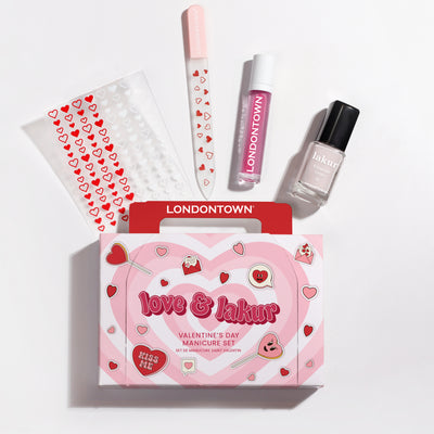 The LONDONTOWN Love & lakur Valentine’s Day Set offers limited-edition pink heart-adorned packaging and includes nail polish, a nail file, stickers, and cuticle oil for the perfect manicure.