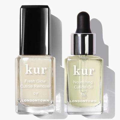 Two bottles of Cuticle Saver nail care products by LONDONTOWN: one with a black cap and the other with a dropper cap. They are lifesavers for your cuticles.