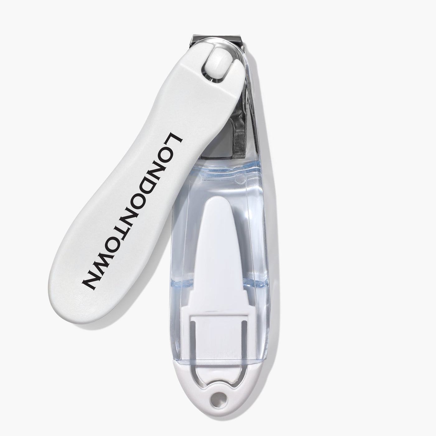 The Flex Cut Nail Clippers (Professional) by LONDONTOWN feature an ultra-precise stainless steel cutting edge, a clear ergonomic handle, and "LONDONTOWN" printed on the lever.