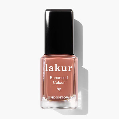 Bottle of LONDONTOWN Pecan Pie (Professional) nail polish, filled with a light mauve shade and enriched with Florium Complex.