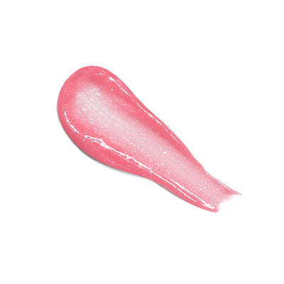 A smear of LONDONTOWN's Plush Shine Lip Gloss in Pixie, featuring a milky pink color with a glossy finish and subtle sparkle.