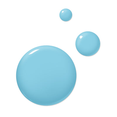 Three shiny, blue round droplets of varying sizes on a white background, reminiscent of LONDONTOWN's high-quality vegan nail polish, Reverse the Charges.