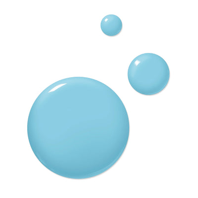 Three light blue drops of LONDONTOWN's "Reverse the Charges (Professional)" vegan nail polish against a white background.