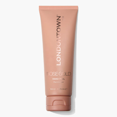 A 3.6 fl oz (104 ml) tube of LONDONTOWN's Rose Gold Hand Peel (Professional), featuring a clear cap, promises smoother and brighter hands.