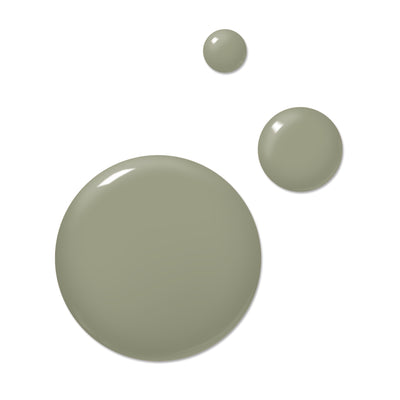 Three drops of succulent Sedona green liquid against a white background.