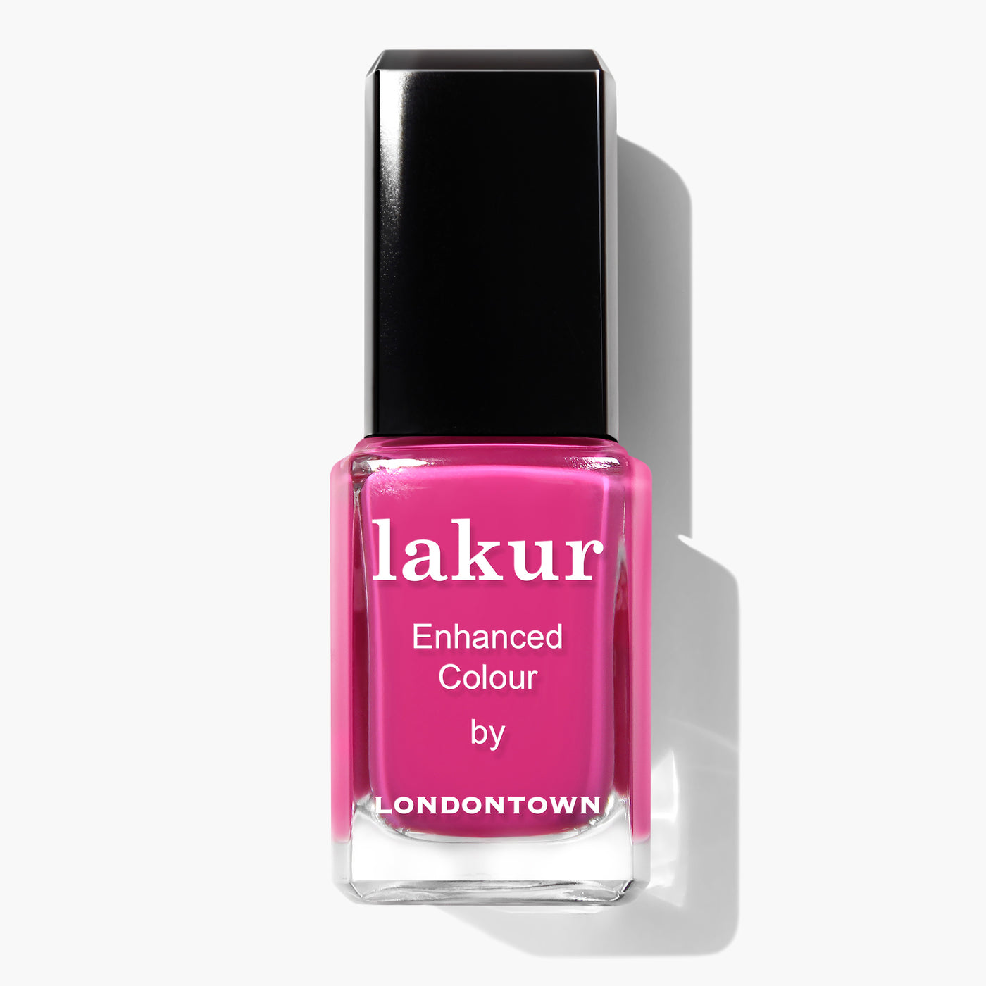 Introducing Summer Fling nail polish by LONDONTOWN, featuring a shocking pink hue and a black cap. This vegan and cruelty-free nail polish is perfect for making a bold statement.