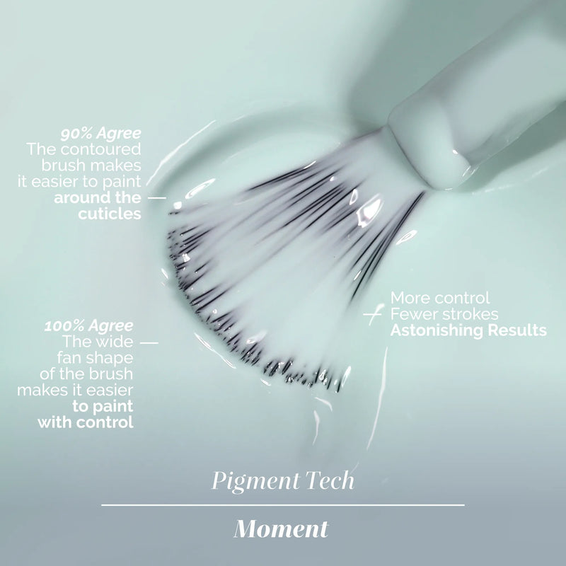 Close-up of LONDONTOWN's Beary Minty: a white contoured brush in airy liquid, designed for easy use and control near cuticles. Subtle mint green hints promise flawless results and a fresh, hopeful clarity.