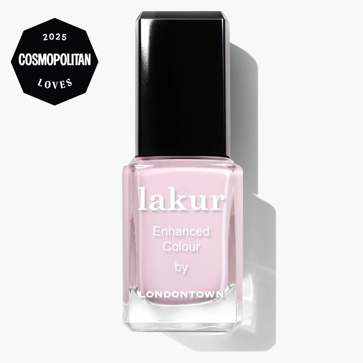 LONDONTOWN Jane Austen nail polish in light pink with a black cap, vegan and cruelty-free, featuring the Cosmopolitan "2025 Loves" badge in the upper left corner.