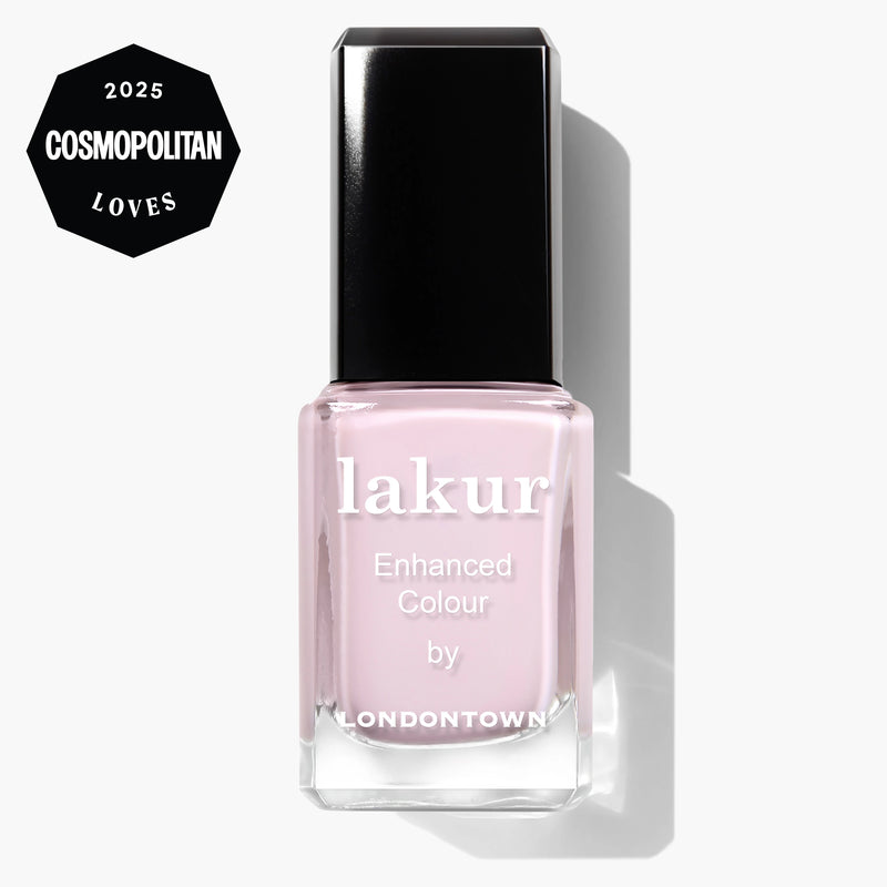 LONDONTOWN Jane Austen nail polish in light pink with a black cap, vegan and cruelty-free, featuring the Cosmopolitan "2025 Loves" badge in the upper left corner.