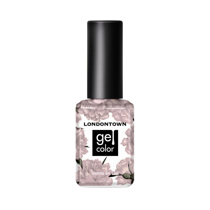A bottle of LONDONTOWN Dream State gel color nail polish with a black cap, floral label, and a soft glow demi-sheer cream finish.