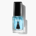 A bottle of LONDONTOWN's "Get Strong Nail Hardener" with a black cap, filled with blue liquid, stands against a white background—a must-have for achieving the strongest nails.