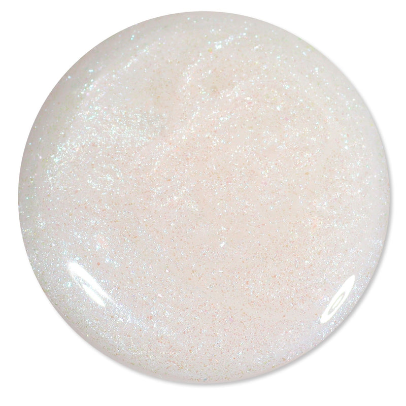 A close-up of LONDONTOWN's Milk Bath reveals a round, glossy surface with a pearly white, iridescent shimmer and reflections for a mesmerizing soap bubble effect.