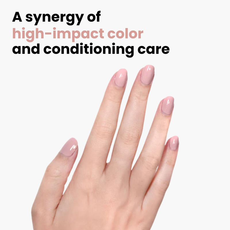 A hand with manicured pink nails is shown on a white background. Text reads: "Honeymoon by LONDONTOWN: A blend of vibrant color and nourishing care with our vegan, cruelty-free formula.