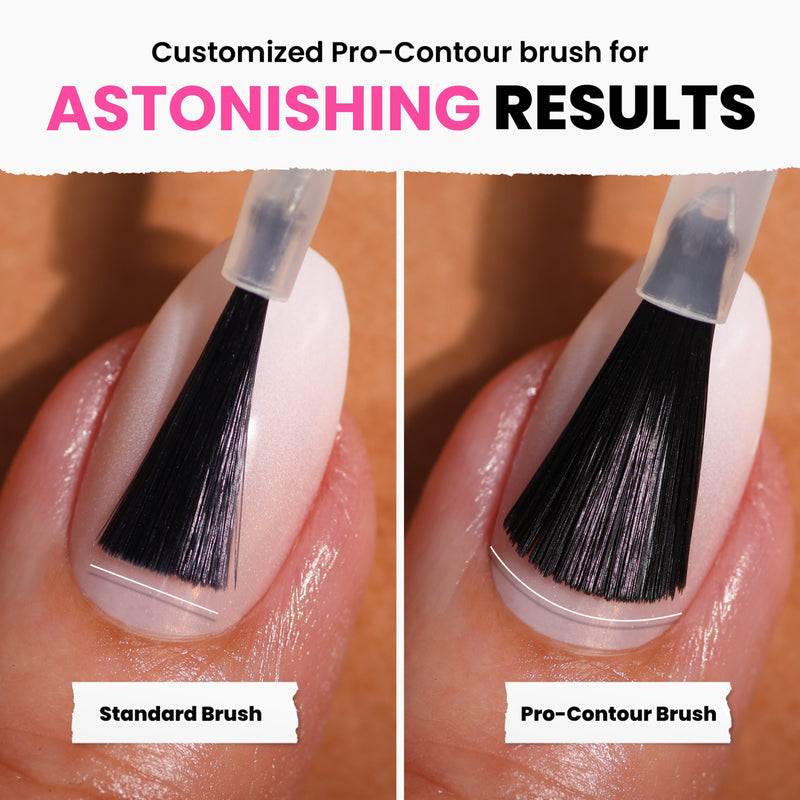 Discover the striking differences between a standard brush and a pro-contour brush on your nails. Experience precision with each stroke using LONDONTOWN's Berry Punch vegan, cruelty-free nail polish made in the USA, elevating your manicure to new heights.