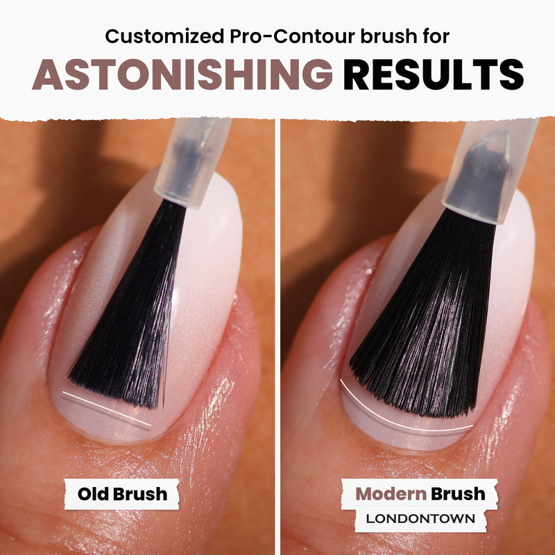 With "Do Not Disturb" by LONDONTOWN, the "Old Brush" (left) pales compared to the sleek finish of the "Modern Brush" (right), offering an elegant mauve effect that makes nails look effortlessly refined.
