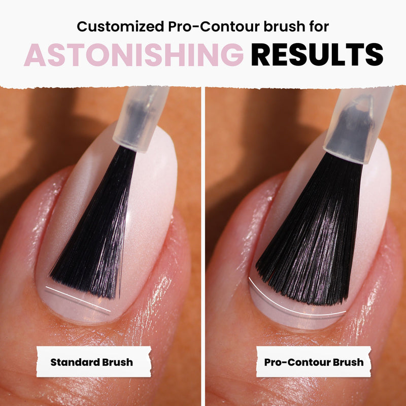 Compare nail application with a standard brush to using LONDONTOWN's Pro-Contour brush. The Pro-Contour provides more even coverage, giving Pink Strawberry polish a flawless finish.