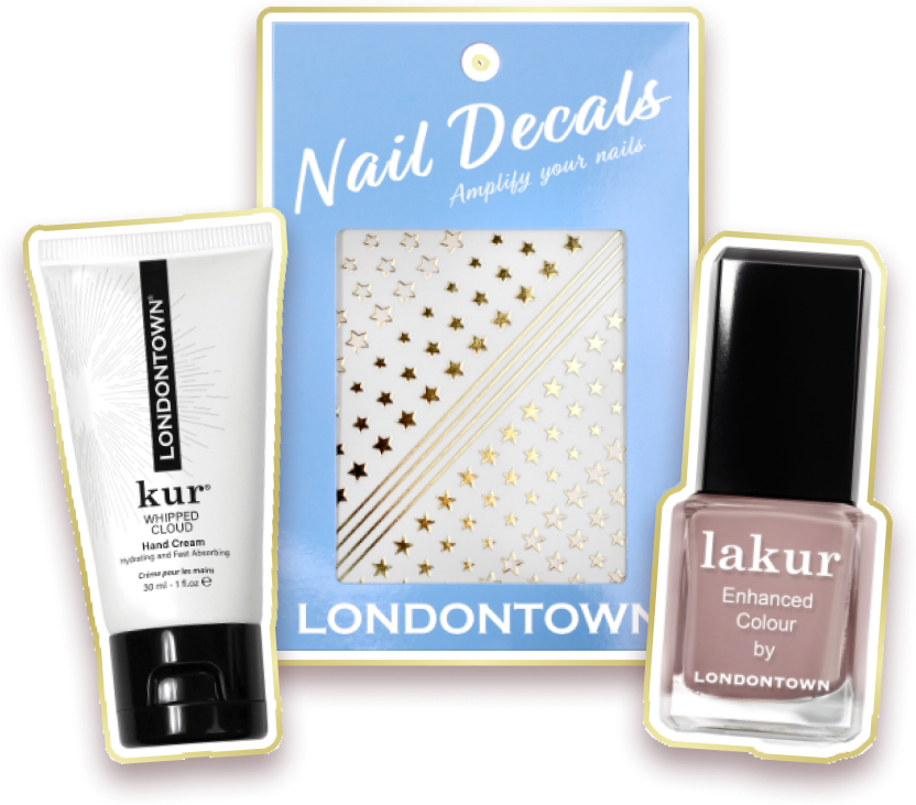 Nail decals with mini hand cream and polish