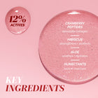 LONDONTOWN Peptide Serum Concentrate displayed on a pink background, highlighting ingredients—cranberry peptides, hibiscus, aloe, and humectants—for a nourishing cuticle serum or nail repair treatment; a bubble notes “12% Actives.”.