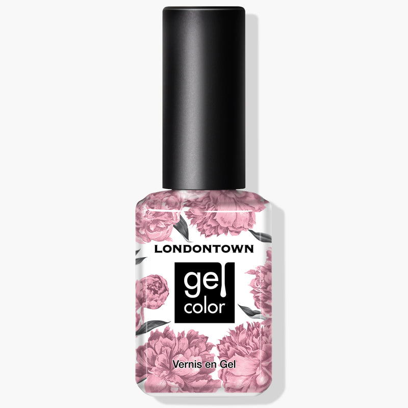 Nail polish bottle with the "Candy Floss" label and "Vernis en Gel" text, branded by LONDONTOWN. The bottle is decorated with pink flowers and features a high-shine formula.
