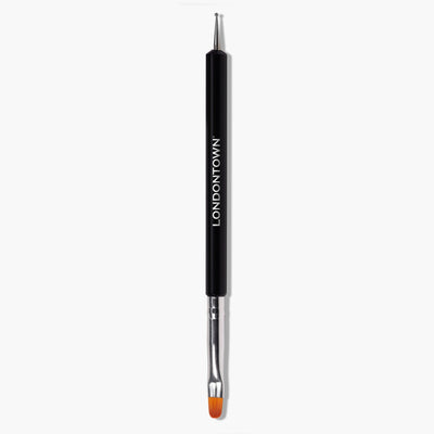 The "Dot & Detail Nail Art Tool (Professional)" by LONDONTOWN is a dual-ended black tool featuring a precise metal tip for dot designs on one side and an orange-tipped brush on the other.