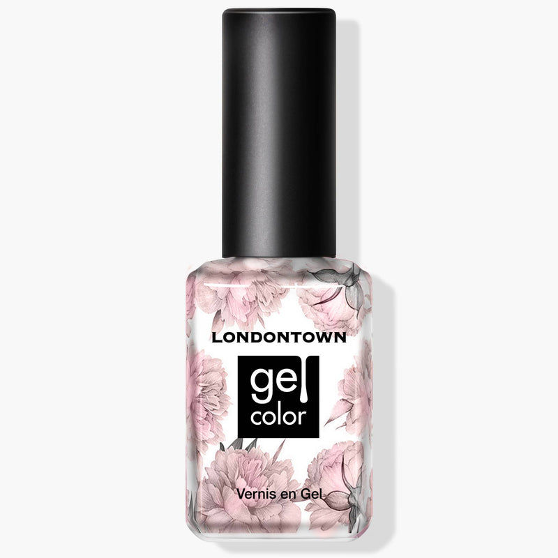 A bottle of LONDONTOWN's Dream Scene gel color nail polish with a floral design on the bottle and an opalescent finish.