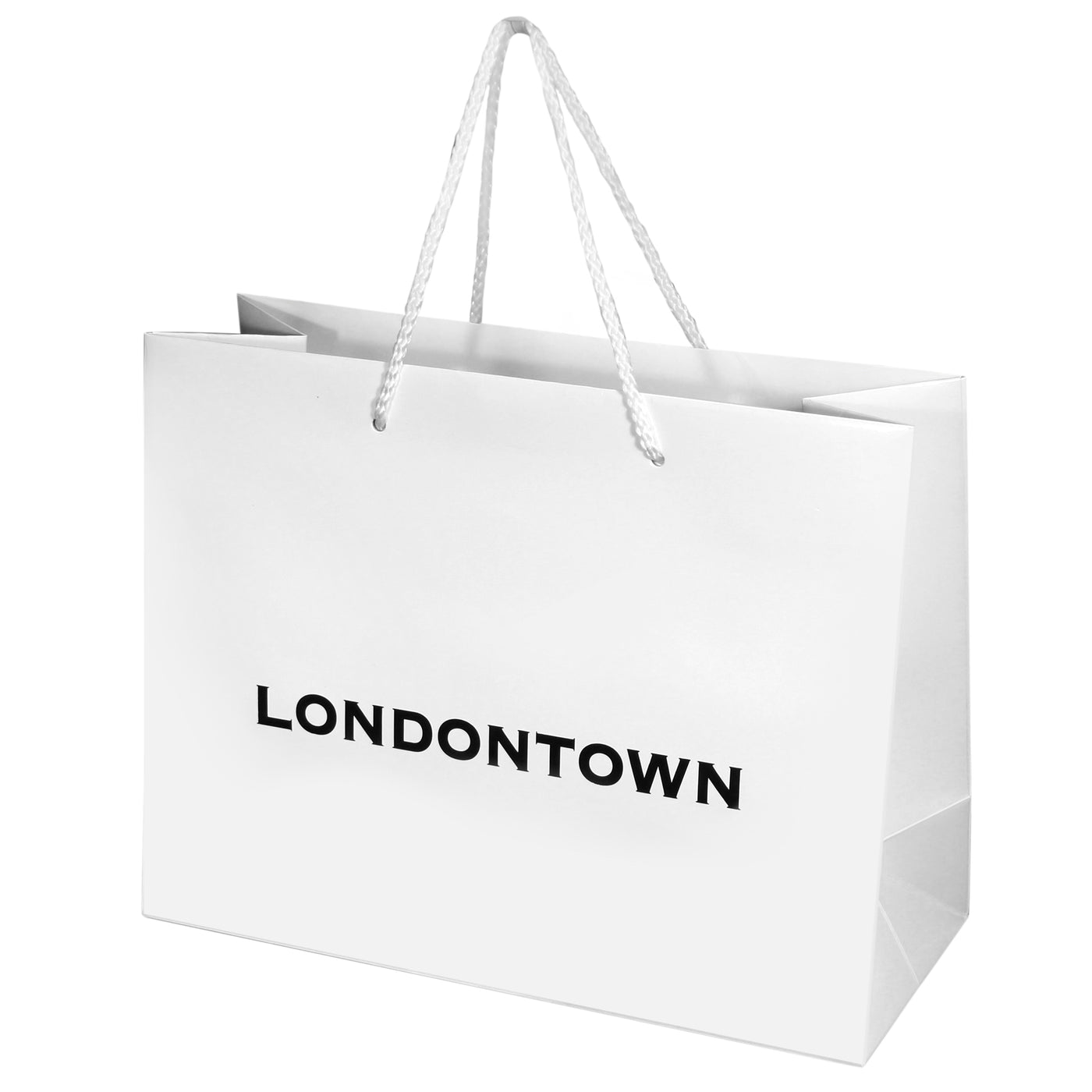 Large Sales Bag from LONDONTOWN, featuring rope handles and the brand name "LONDONTOWN" printed in black on the front. Available in a pack of 50.