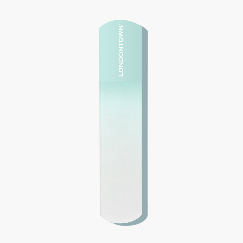 A vertical pastel gradient glass foot file with the word "LONDONTOWN" printed at the top, designed for gentle yet effective smoothing.
