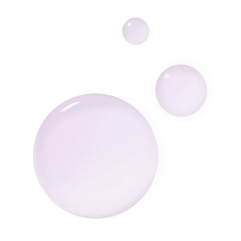 Three semi-transparent, light purple bubbles of varying sizes on a white background create a serene canvas reminiscent of the whimsical beauty of LONDONTOWN's Grip Lock Base Coat.