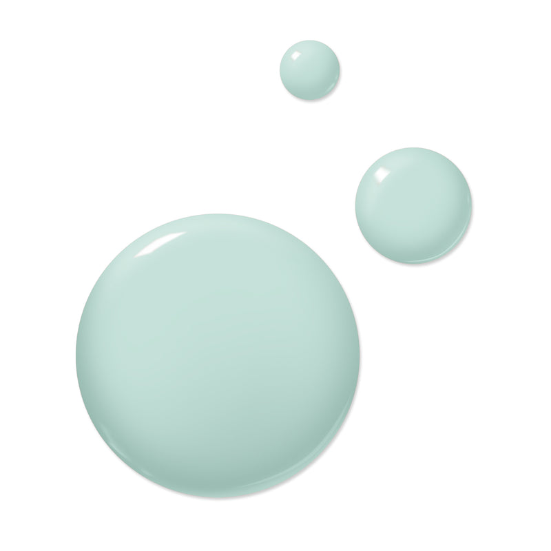 Three drops of the LONDONTOWN Mint No Chip polish, in a light blue reminiscent of mint creme, on a white background.