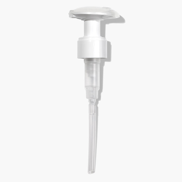The LONDONTOWN Lacquer Remover Pump features a white plastic design and a long, clear dip tube that ensures easy gel removal without spills.