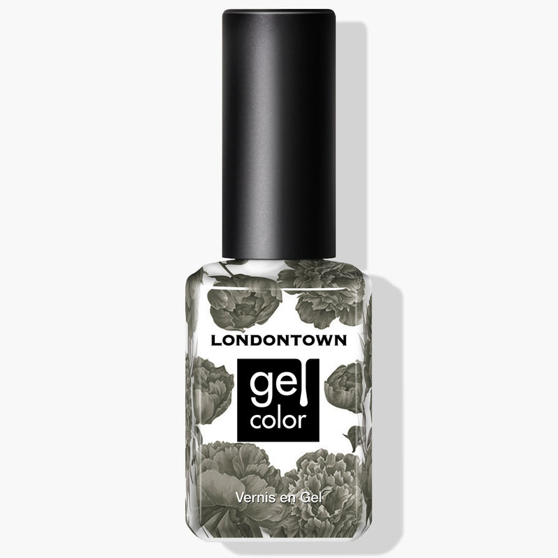 A bottle of Star Moss gel nail polish by LONDONTOWN with a black cap and a floral design on the label. The text reads "LONDONTOWN vegan gel color, Vernis en Gel.