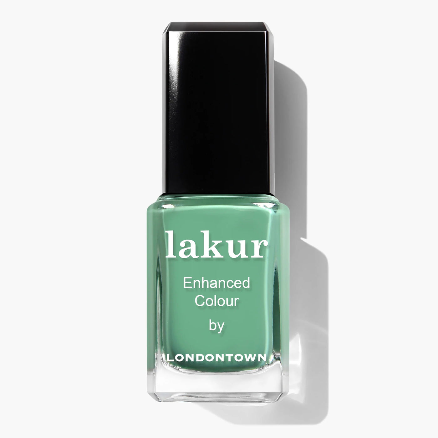 A bottle of Tipps Time (Professional) nail polish with a black cap labeled "lakur Enhanced Colour by LONDONTOWN." This vegan, cruelty-free product offers a vibrant tropical green hue that's both stylish and ethical.