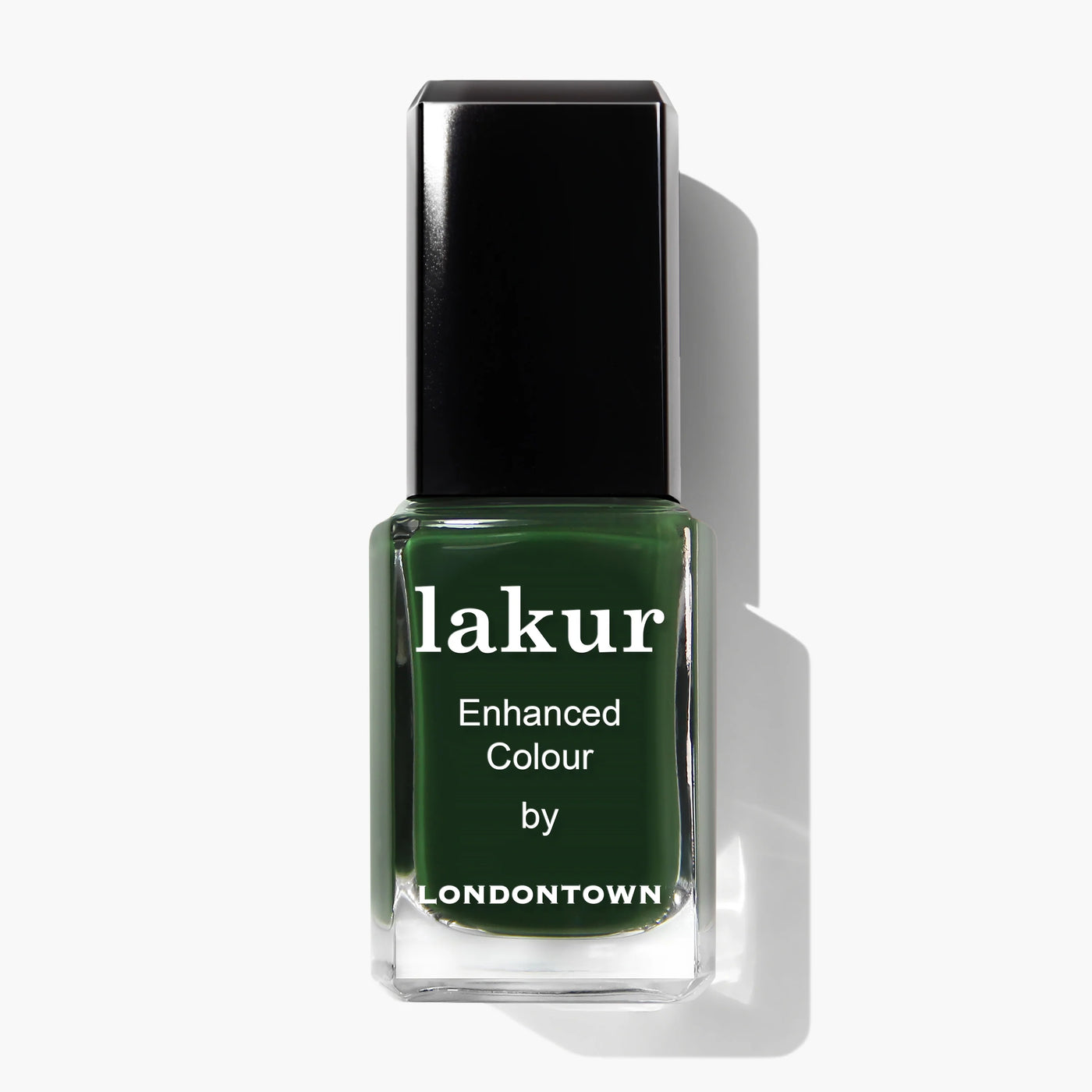 A bottle of "Vibe (Professional) by LONDONTOWN" licorice-jade green nail polish with a black cap against a white background.